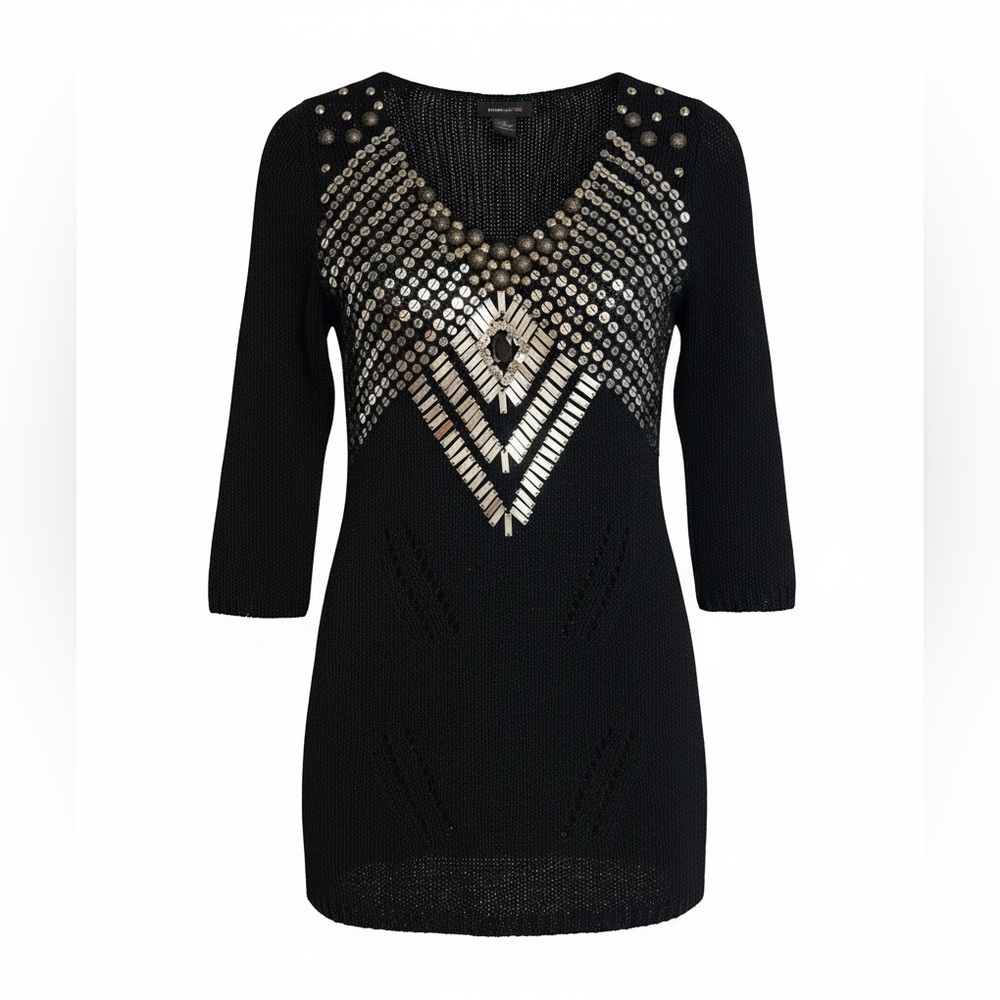 BCBGMaxAzria Black Open-Weave Knit Top/mini dress - Picture 3 of 8